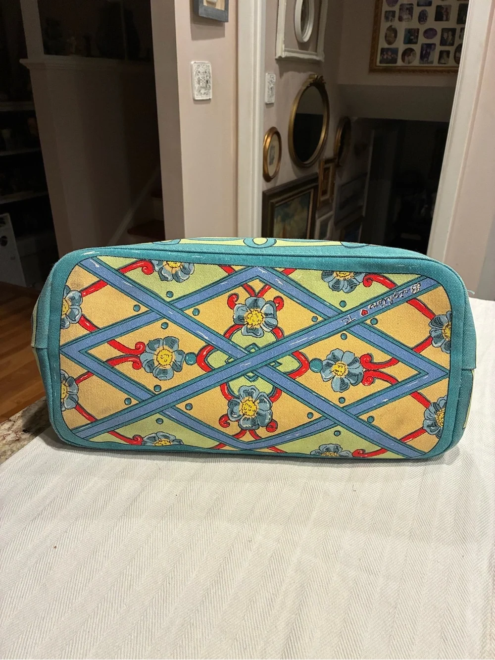 Brighton Canvas Heart Print Tote Bag - Yellow & Turquoise